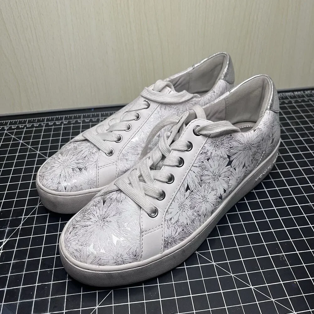 Michael  Kors White And Silver Daisy Shoes Flowers Size 7 Metallic Cute